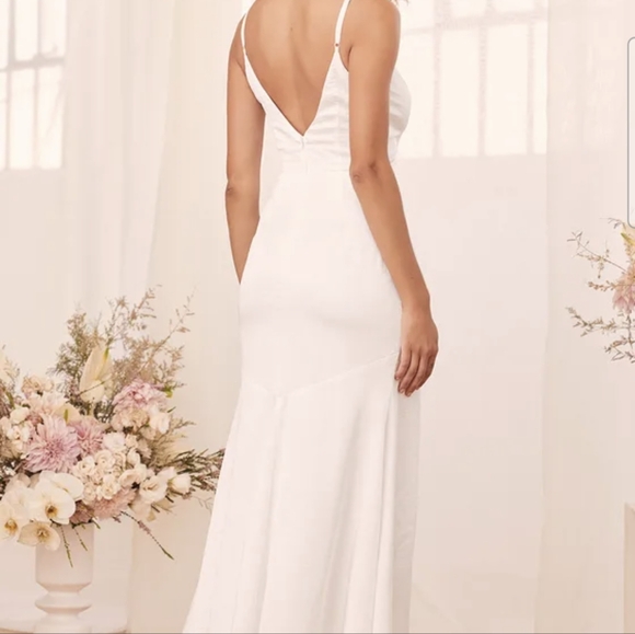 NWT Lulus Lasting Promise White Satin Tiered Ruffled Sleeveless Dress w/Split-XS - Picture 3 of 5